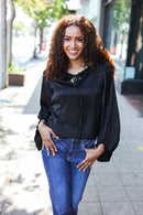 Live For Today Black Woven Front Tie Silky Blouse (Open Pack)