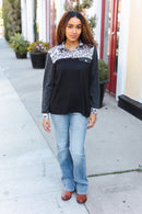 Black & Charcoal Animal Zip Down Top