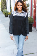 Black & Charcoal Animal Zip Down Top