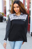 Black & Charcoal Animal Zip Down Top