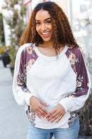 Oatmeal & Burgundy Floral Raglan Top