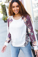Oatmeal & Burgundy Floral Raglan Top