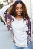 Oatmeal & Burgundy Floral Raglan Top
