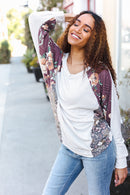 Oatmeal & Burgundy Floral Raglan Top