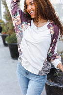 Oatmeal & Burgundy Floral Raglan Top