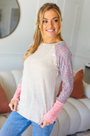 Take The Leap Pink & Taupe Two-Tone Rib Chevron Raglan Top (Open Pack)