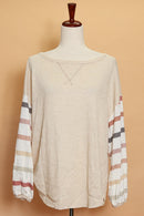 Taupe Waffle Fabric Stripe Sleeve Top (4pc)