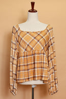 Plus Pumpkin Plaid Peasant Blouse