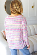 Everyday Casual Lilac & Fuchsia Textured Vintage Stripe Top (Open Pack)