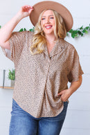 Cheetah Animal Print Collared V Neck Woven Dolman Top (Open Pack)