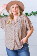 Cheetah Animal Print Collared V Neck Woven Dolman Top (Open Pack)