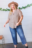 Cheetah Animal Print Collared V Neck Woven Dolman Top (Open Pack)