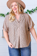 Cheetah Animal Print Collared V Neck Woven Dolman Top (Open Pack)