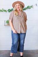 Cheetah Animal Print Collared V Neck Woven Dolman Top (Open Pack)