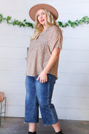 Cheetah Animal Print Collared V Neck Woven Dolman Top (Open Pack)