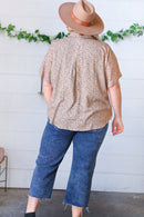 Cheetah Animal Print Collared V Neck Woven Dolman Top (Open Pack)