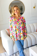 Pretty In Pink Watercolor Floral Yoke Tie Top (Open Pack)