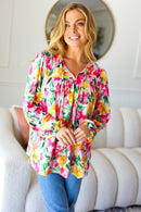 Pretty In Pink Watercolor Floral Yoke Tie Top (Open Pack)
