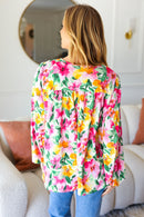 Pretty In Pink Watercolor Floral Yoke Tie Top (Open Pack)