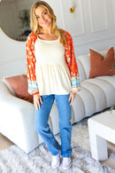 Hello Beautiful Oatmeal & Orange Square Neck Paisley Floral Blouse (Open Pack)