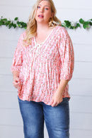Pink Floral Stripe V Tie Neck Knit Top (Open Pack)