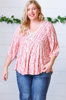 Pink Floral Stripe V Tie Neck Knit Top (Open Pack)