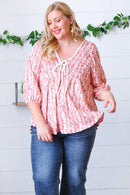 Pink Floral Stripe V Tie Neck Knit Top (Open Pack)