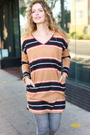 Casual Chic Taupe Hacci Stripe Pocketed Tunic/Dress (Open Pack)
