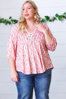 Pink Floral Stripe V Tie Neck Knit Top (Open Pack)