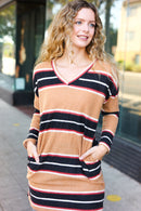 Casual Chic Taupe Hacci Stripe Pocketed Tunic/Dress (Open Pack)