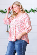 Pink Floral Stripe V Tie Neck Knit Top (Open Pack)