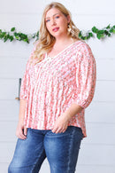 Pink Floral Stripe V Tie Neck Knit Top (Open Pack)