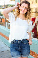 Stand Out White Crinkle Textured Woven Puff Sleeve Top (Open Pack)