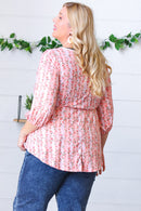 Pink Floral Stripe V Tie Neck Knit Top (Open Pack)