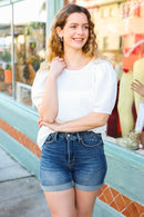Stand Out White Crinkle Textured Woven Puff Sleeve Top (Open Pack)