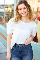 Stand Out White Crinkle Textured Woven Puff Sleeve Top (Open Pack)