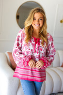 Make A Statement Fuchsia Paisley Boho Front Tie Top (Open Pack)