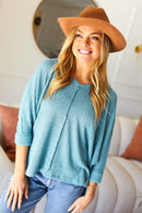 Just My Type Dusty Teal Jacquard Hi-Low V Neck Sweater (Open Pack)