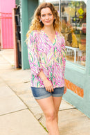 Life's A Party Fuchsia & Yellow Abstract Print V Neck Top (Open Pack)