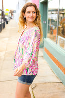 Life's A Party Fuchsia & Yellow Abstract Print V Neck Top (Open Pack)