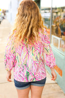 Life's A Party Fuchsia & Yellow Abstract Print V Neck Top (Open Pack)