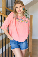 In Your Dreams Peach Floral Embroidery Ladder Trim Blouse (Open Pack)