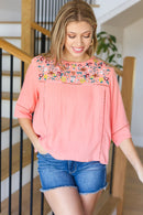 In Your Dreams Peach Floral Embroidery Ladder Trim Blouse (Open Pack)