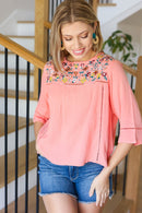 In Your Dreams Peach Floral Embroidery Ladder Trim Blouse (Open Pack)