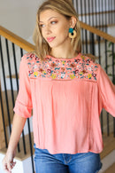 In Your Dreams Peach Floral Embroidery Ladder Trim Blouse (Open Pack)