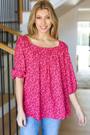 Perfectly You Fuchsia Floral Three Quarter Sleeve Square Neck Top (Open Pack)