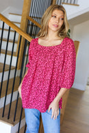 Perfectly You Fuchsia Floral Three Quarter Sleeve Square Neck Top (Open Pack)