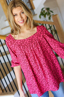Perfectly You Fuchsia Floral Three Quarter Sleeve Square Neck Top (Open Pack)