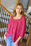 Perfectly You Fuchsia Floral Three Quarter Sleeve Square Neck Top (Open Pack)