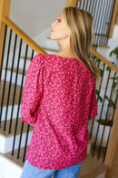 Perfectly You Fuchsia Floral Three Quarter Sleeve Square Neck Top (Open Pack)